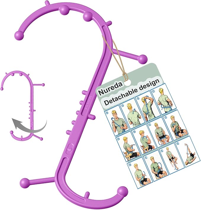 Detachable Trigger Point Massage Cane, Button-Release Design Massage Hook for Back, Neck & Shoulder Pain Relief, Pressure Point Massage Tool for Muscle Recovery (Medium, Pink)