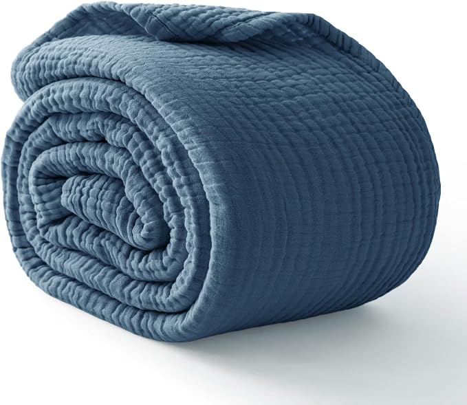100% Cotton Muslin Blanket 40" x 40", Breathable and Lightweight Cotton Throw Blankets, Soft Cooling Summer Gauze Blanket for All Season, Blue