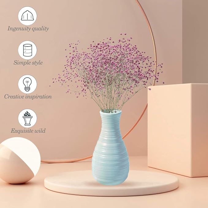 Unbreakable Vase for Flowers, Ceramic Look Plastic Vase for Home Decor, Living Room, Table (Seashell Blue)