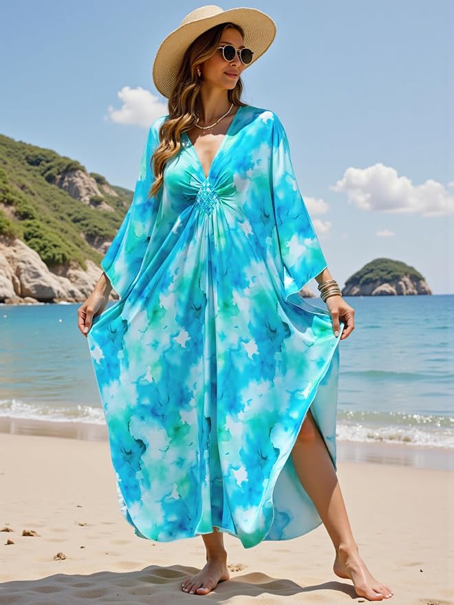 Mumu Dresses for Women Plus Size, Bohemian Kaftan Beach Cover Up Long Maxi Nightgown Soft Loungewear