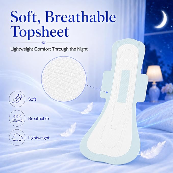 BST Mint Fresh Extra Heavy Overnight Pads for Women, Period Pads with Wings, Feminine Care, Ultimate Absorbency, Odor Control Unscented Sanitary Napkins（Packaging May Vary, 8 Count）