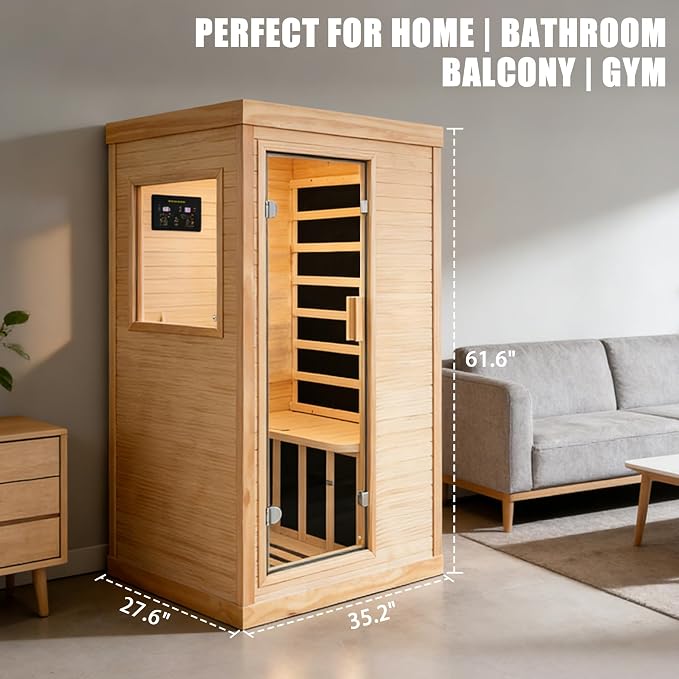 Infrared Sauna 1 Person Sauna Low EMF Far Infrared Sauna Personal Indoor Dry Sauna Room with Speaker 7 Color Lights for Home Gym Spa 1200W 120V 35.2" × 27.6" × 61.6 "