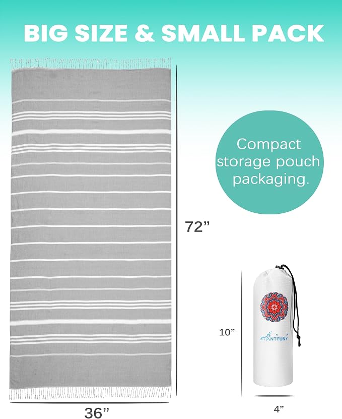 2 Pack Turkish Beach Towels Quick Dry Sand Free Soft Absorbent Extra Large Xl Big Blanket Adult Oversized Bath Pool Swim Towel Lightweight Thin Fast Drying Compact No Sand Packable Vacation Essentials