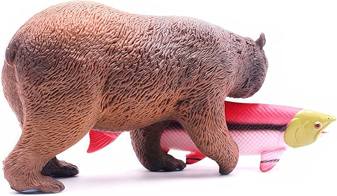 Gemini&Genius Brown Bear Salmon Animals Action Figure Toys for Kids Wildlife Learning Toys for Boys Girls Toddlers (Catching Salmon)
