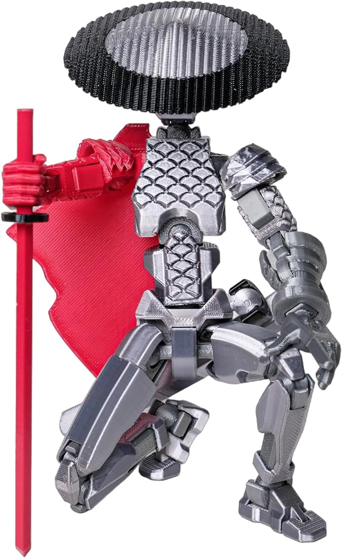 (Assembly Completed Dummy 20 Action Figure, 8.1 inches, Strong Magnetic Accessories, 10 in 1, 3D Printed Robot Multi-Jointed Movable，Oni Warrior Series， Gold (Silver)