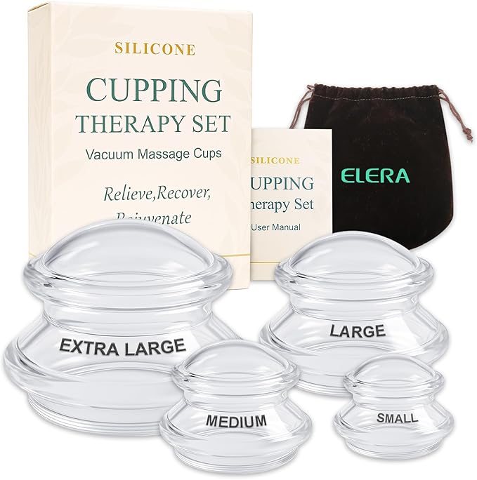 ELERA Silicone Cupping Therapy Set – Transparent Massage Cups in 4 Sizes (XL, L, M, S) for Body Relaxation, Cellulite & Home Wellness (Gourd Shape 4-Pack)