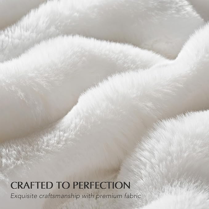 Faux Rabbit Fur Bubble Throw Blanket, 50"x60", Bright White | Ultra Soft, Luxury Faux Rabbit Fur Throw, Thick Warm Bubble Blanket, Cozy Fluffy Reversible, for Bed, Couch, Chair, Sofa