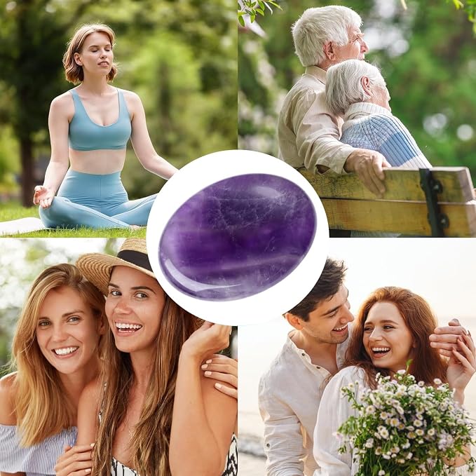 Thumb Worry Stone Amethyst Crystal Rock Crystals and Healing Stones Oval Natural Fidget Meditation Accessories Gemstones Trinkets Pocket Stress Relief Gifts Anxiety Relief Items for Women Men