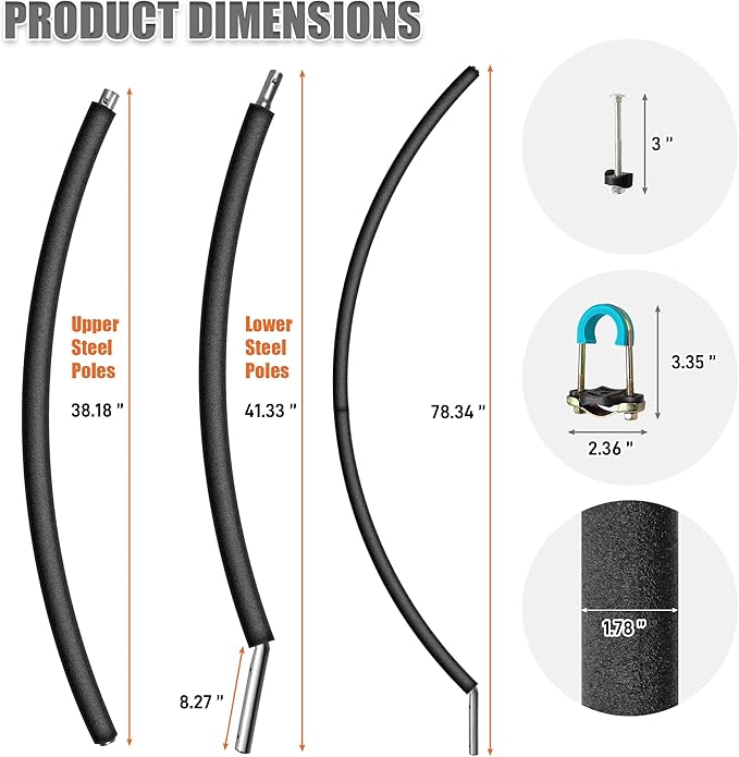 1PCS Trampoline Curved Pole, Universal Trampoline Replacement Enclosure Pole to Fit 8-16FT Curved Pole Trampoline Frame, Includes Foam Sleeve and Hardware with 2 Installation Options