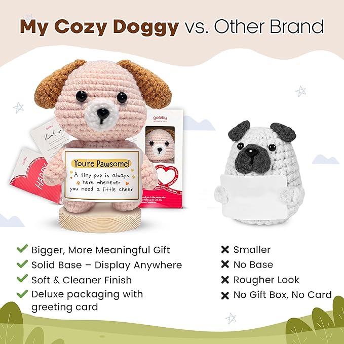 Gossby Inspirational Gift for Women, Men - Positive Dog Crochet - YOU'RE PAWSOME - Christmas, Birthday, Emotional Support, Positive Energy, Dog Lover Gift for Friend, Coworker, Teacher, Mom