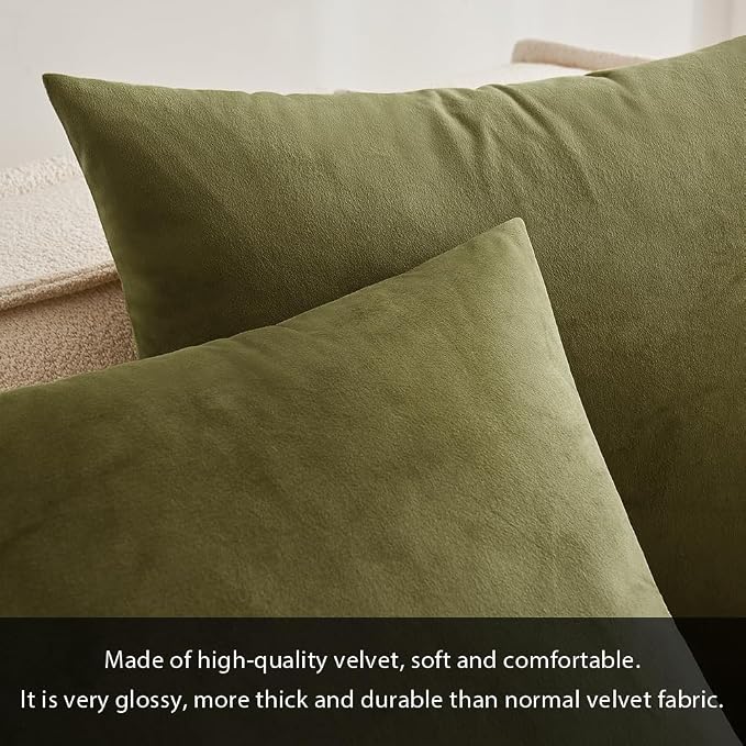 MIULEE Velvet Throw Pillow Covers 16x16 Inch Pack of 2 Light Olive Green | Soft Solid Small Decorative Pillow Covers, Modern Luxury Home Decor, for Couch Chair Sofa Bedroom Livingroom Car