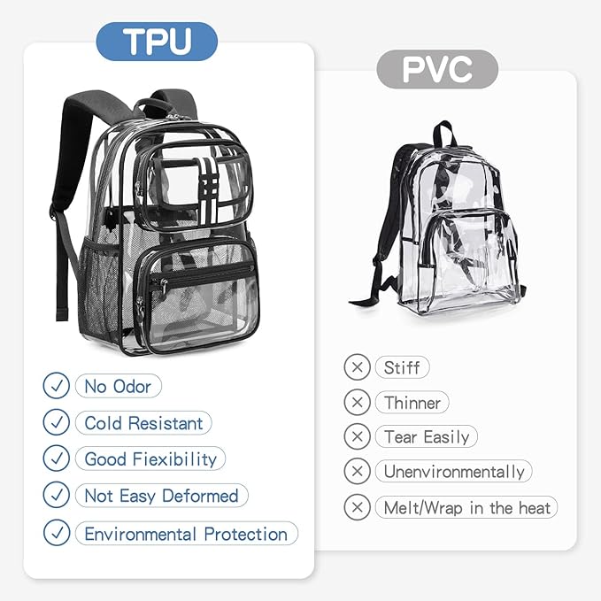 Cusangel Clear Backpack for kids,16in Heavy Duty Clear BookBag,TPU Large Capacity Black See Through bookbag for Stadiums,Concerts,Plastic transparente para mujer for 8Age+