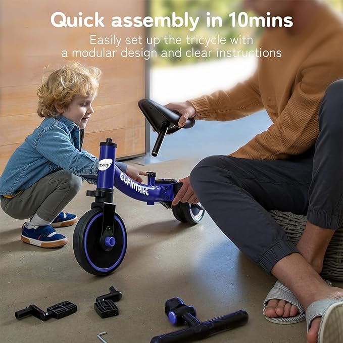 besrey 5 in 1 Toddler Bike for 1 Year to 4 Years Old Kids, Toddler Tricycle Kids Trikes Tricycle, Toys for Boy & Girl, Balance Training, Removable Pedals