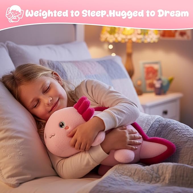 SQEQE Weighted Stuffed Animal Axolotl, Soft Weighted Axolotl Plush Toy, Cute Hugging Pillow Gift for Kids Adults, Home Decoration Valentines Gifts Birthday Present 13.8 Inch, 1.7 Lb