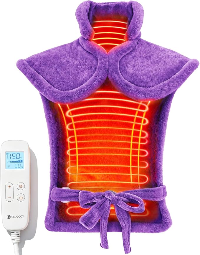 CooCoCo Back Heating Pads for Women Grandma, FSA Eligible Heat Pad for Back Pain Relief, Cute Heat Pad with 6 Heat Levels, HSA Store Approved Items, ETL Certified, Purple