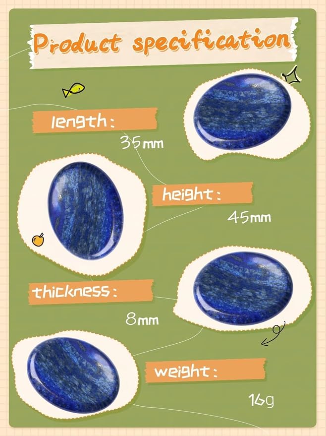 Thumb Worry Stone Lapis Lazuli Stone Crystal Natural Healing Crystals Oval Tiny Stress Relief Gifts Small Trinkets Fidget Palm Meditation Accessories Anxiety Relief Items for Women Men