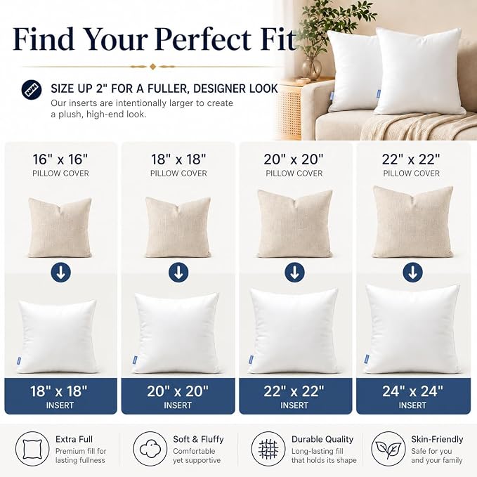 Leeden 14 x 36 Pillow Inserts Pack of 1 - Fluffy Lumbar Throw Pillow Inserts - Rectangle Interior Sofa Decorative Throw Pillows for Sofa, Couch and Home Decor- White Pillows