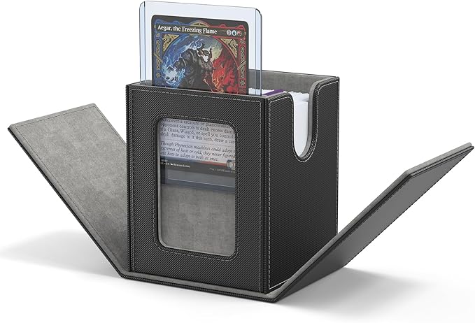 ZLCA MTG Deck Box with Commander Window Display, Trading Card Storage Box Holds 100 Double-Sleeved Cards Suitable for TCG/CCG/PTCG/EDH/Magic/Sport Cards (Black)