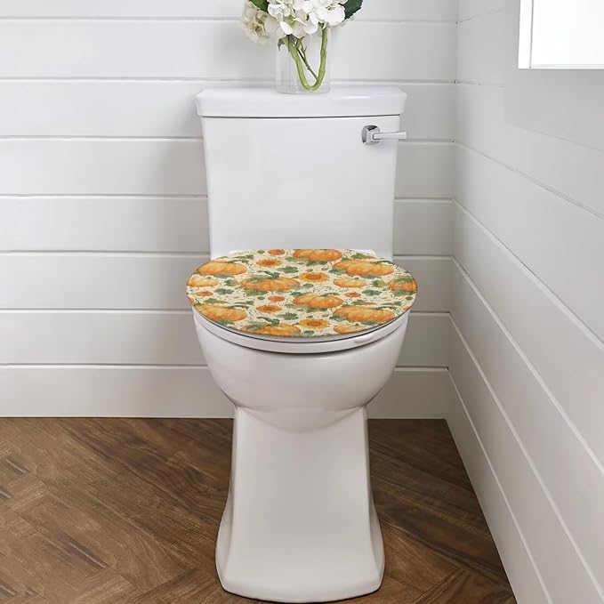 Pumpkins Sunflowers Toilet Lid Cover, Bathroom Decorative Flannel Soft Toilet Lid Cover, Bathroom Accessories Machine Washable Reusable