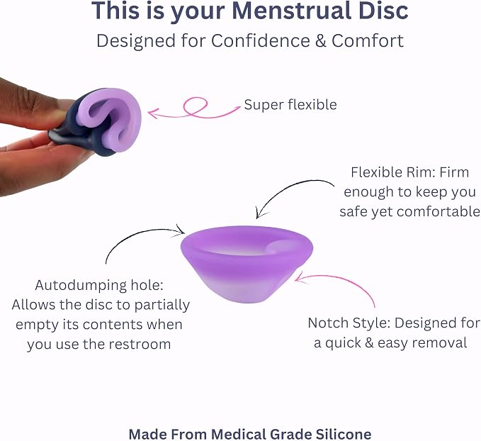 Menstrual Discs - Soft, Flexible, Reusable Medical-Grade Silicone - Wear 12 Hours - Removal Notch - Two Sizes - Menstrual Cup or Tampon Alternative