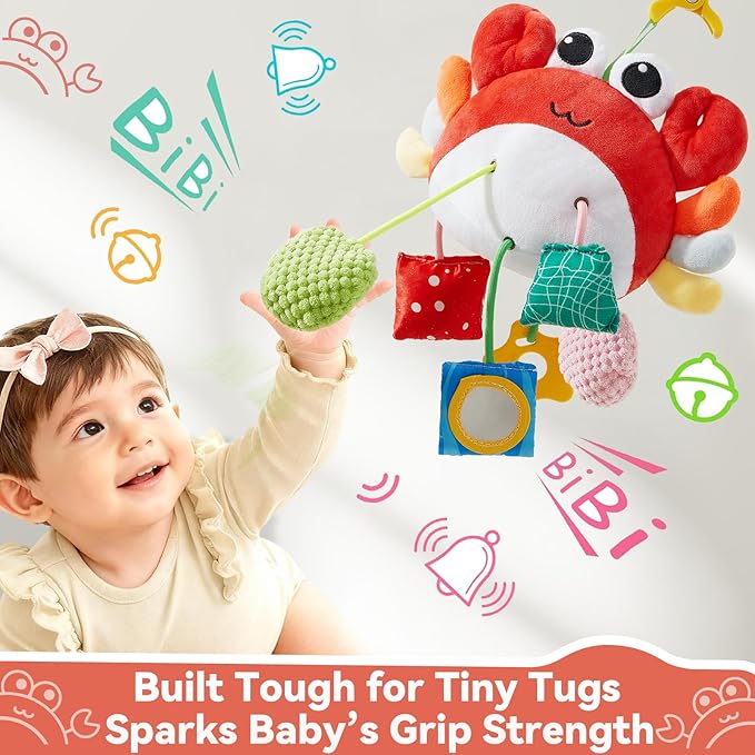 Choco Bear Baby Car Seat Toy, Baby Toys 0-6 Months 0-3-6-12 Months Newborn Toys,Infant Sensory Toy with Rattles & Mirror,Stroller Toys Hanging Toy for Crib, Babies CarSeat Toy,Gift for Baby Boy Girl