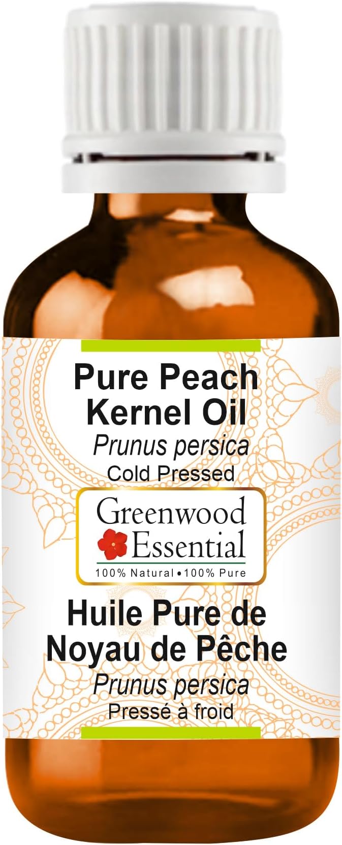 Greenwood Essential Pure Peach Kernel Oil (Prunus persica) Cold Pressed 100ml (3.38 oz)