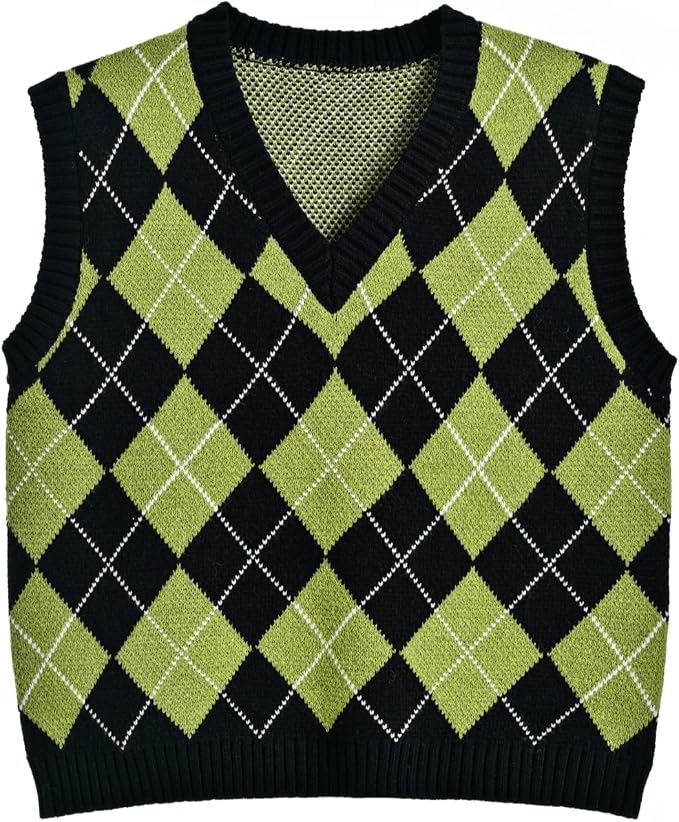 Women's Sweater Vest,Y2K Sleeveless Pattern Preppy Style Knitted Crop Tank Top for Girl