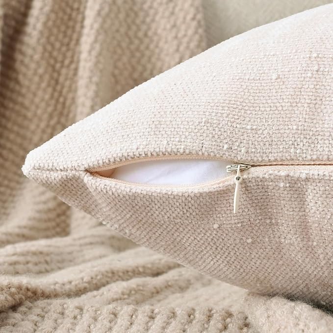 Set of 4 Soft Textured Decorative Throw Pillow Covers 16x16 Inch Cozy Farmhouse Cushion Cover Square Accent Pillow Cases for Bed Couch Sofa Living Room, Light Beige