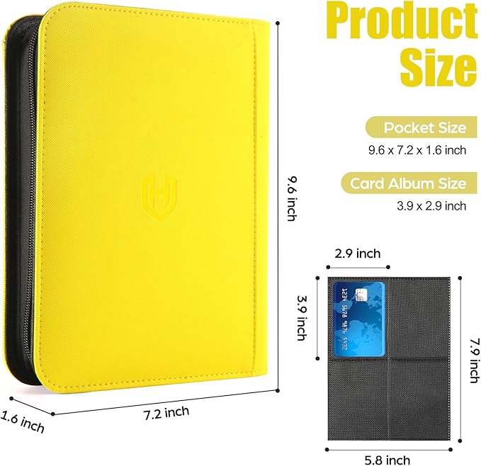 Pemocyny Trading Card Binder with Sleeves, Yellow, 288 Card Storage Capacity, Durable and Waterproof