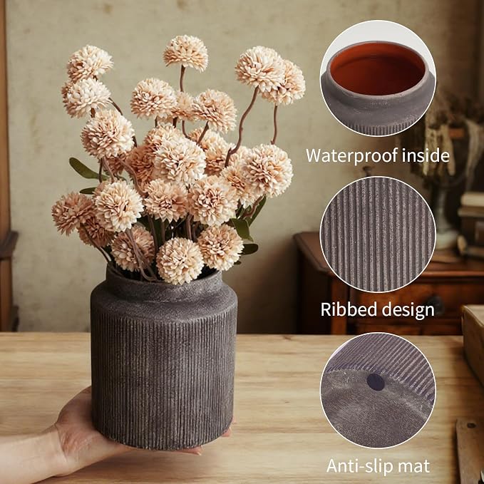 Rustic Ceramic Vase Set of 2, 5.9in Ceramic Flower Vase for Home Decor | Brown Terracotta Pottery Vase Decorative for Living Room, Coffee Table, Farmhouse, Fixwal