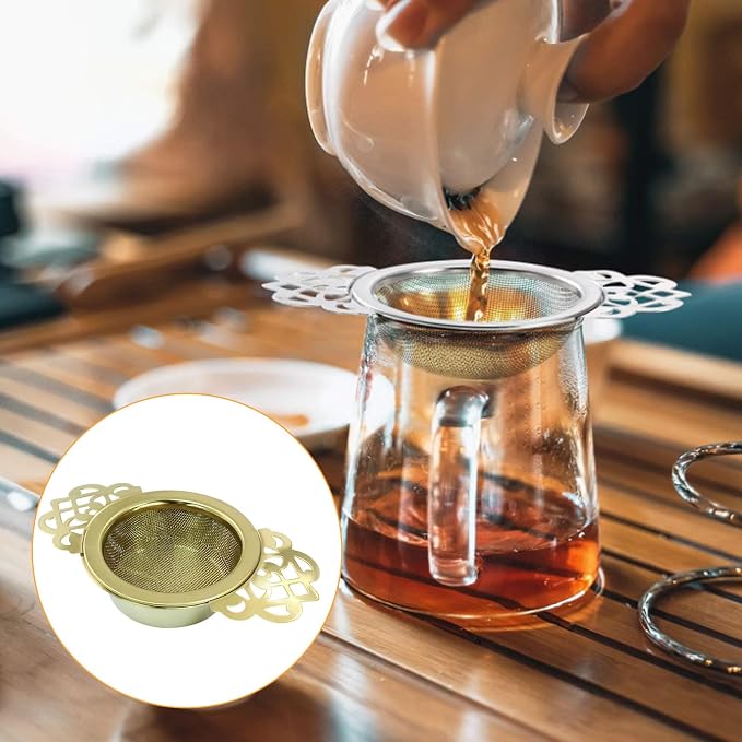 Waziaqoc 4 Pack Tea Fine Mesh Tea Strainers with Bowl, Stainless Steel Loose Leaf Tea Filter for 2.5-4 Inch Cup Mouth, Gold