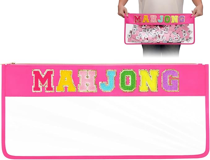 eurovicky Clear Waterproof Mahjong Bag, Empty Mahjong Tile Bag with Zipper Mahjong Case for American Mahjong Set, Case Only (Vibrant Rosered)