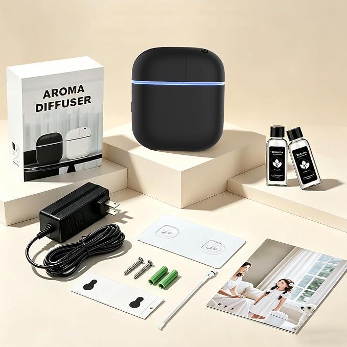 Hotel Scent Diffuser Kit for Home, Includes 2 Premium Oils, Waterless Essential Oil Aromatherapy Diffuser Cover 3500 Sq.ft. App Control,Powerful Nanotechnology System for Large Room Office Spa-Black