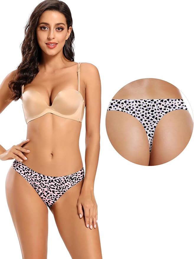 voenxe Seamless Women Underwear Thongs,No Show Ladies Thong,No Line Workout Breathable Comfortable Panties,Soft Undies,5-Pack