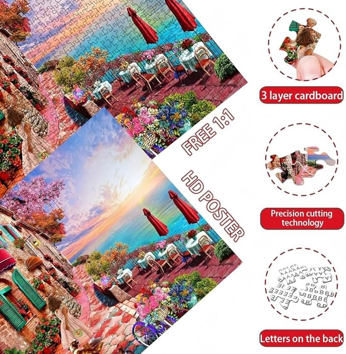 Jigsaw Puzzles for Adults 1000 Pieces Seafront Girl Puzzle Home Decor Birthday Gifts Toys for Girls Boys, Perfect for Family Game Night Finished Size 27" x 20"