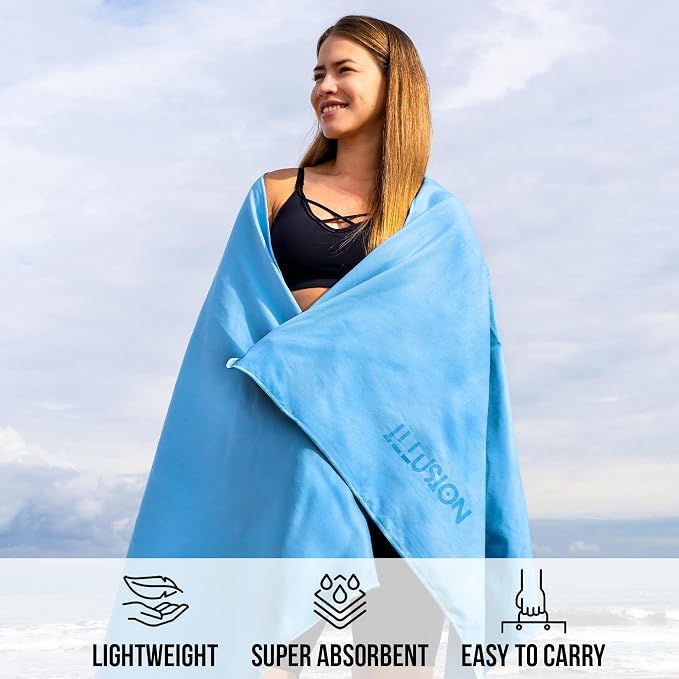 illusion Extra Large Microfibre Swimming Towel (71''L x 32''W)–Compact, Lightweight & Quick Dry Towel-Perfect for Travel, Gym, and Swim Towels Ideal for Post-Workout Showers & After Swimming