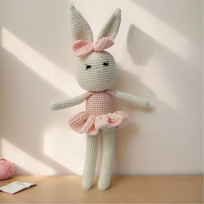 Handmade Soft Bunny Stuffed Animal - Crochet Baby Rattle - Bunny Stuffed Toy - Cotton Knitted Sleep Toy - Stuffed Animals for Babies (12.6 Inches)