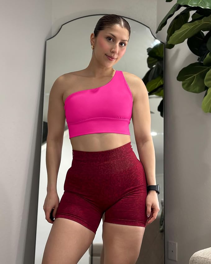 Queenie Ke Womens One Shoulder Sports Bra Left Side Strap Yoga Bras Gym Training Workout Crop Tops