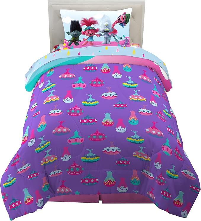 Franco Kids Bedding Super Soft Microfiber Comforter and Sheet Set, 4 Piece Twin Size, Trolls World Tour