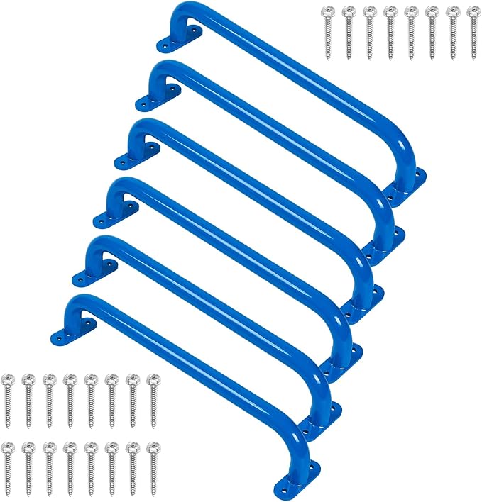 17 Inch 6 Pieces Blue Metal Safety Handles for Outdoor Playground - Playset Accessories Handles, Swing Sets Attachment Grab Bars, Kids Hand Grips Monkey Bar for Indoor Play Structure