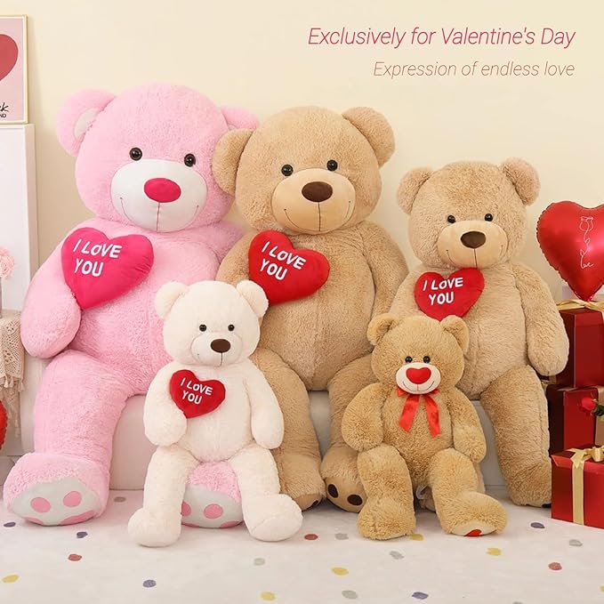 Tezituor Giant Teddy Bear 52" - Big Stuffed Animal with Heart - Large I Love You Plush Toys for Kid Christmas Birthday - Valentines Gift for Girlfriend