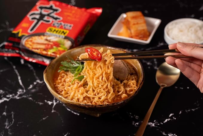 Nongshim Shin Ramyun Noodles, Spicy Korean Signature Instant Ramyun, Rich Beef Flavored Broth, Microwaveable, Korean Instant Noodles, 4.23 oz, Packaging May Vary. (Pack of 40)
