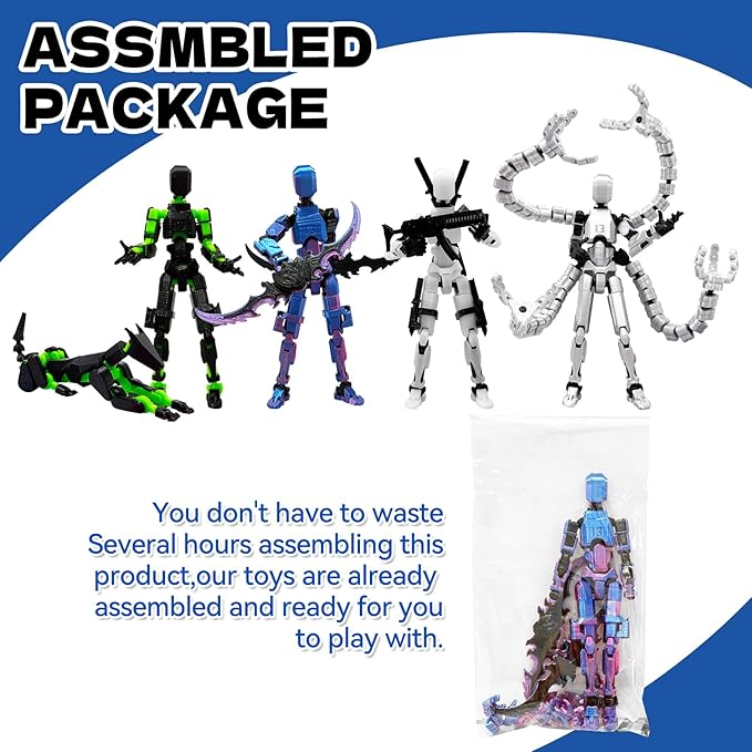 5PCS T13 Action Figure Set | Pre-Assembled 3D Printed Titan and Robo Figures | Highly Articulated Robot Toys with Interchangeable Accessories | Perfect for Collectors and Hobbyists (Rainbow)