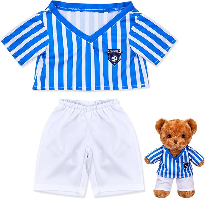 2 Pcs PJ's Bear Clothes Outfit, Fit Most 12-16 Inch Bears Stuffed Clothes Pajamas Plushy for Stuffed , Pre Kindergarten Toys(Blue White,Soccer)