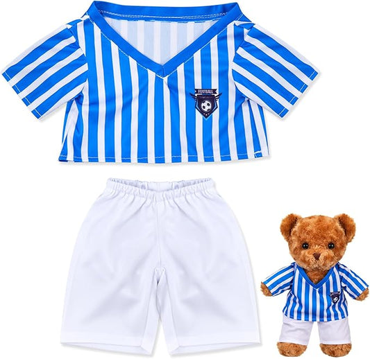 2 Pcs PJ's Bear Clothes Outfit, Fit Most 12-16 Inch Bears Stuffed Clothes Pajamas Plushy for Stuffed , Pre Kindergarten Toys(Blue White,Soccer)