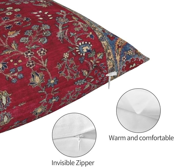 Central Red Persian Silk Rug Print Pillow Covers Decorative Lumbar Throw Pillowcase 12x20 Inch Couch Cushion Cover for Home Decor Living Room Bedroom College Dorm Bed Car Sofa