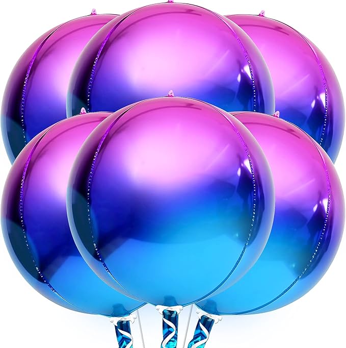 KatchOn, Purple Galaxy Balloons - 22 Inch, Pack of 6 | Round 4D Metallic Balloon for Galaxy Birthday Party Decorations, Ramadan Decorations | Ramadan Balloons for Mermaid Party Decorations, Eid Decor