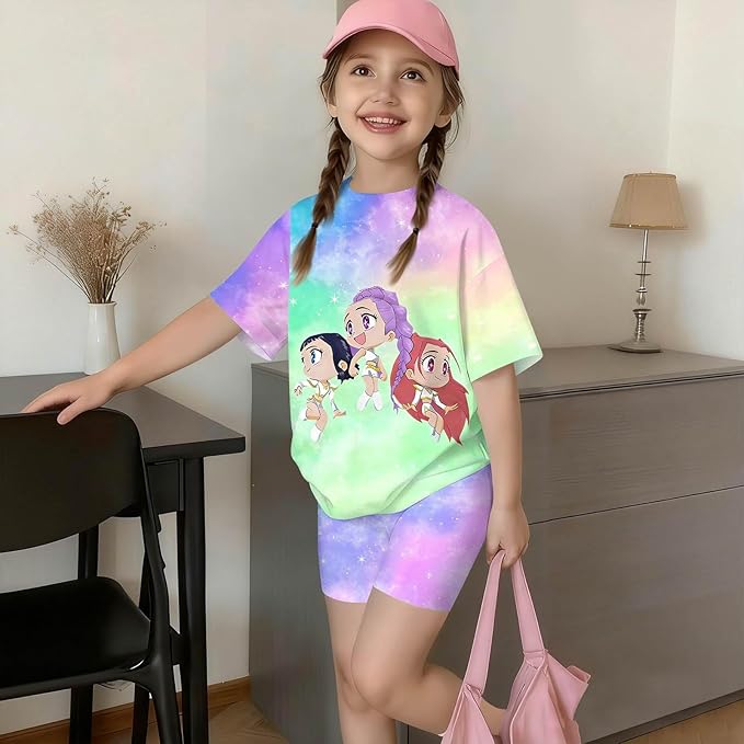 K-POP DEM0N Hunters Outfits for Girls, 2 Piece T-Shirts and Apparel Sets Birthday Gift