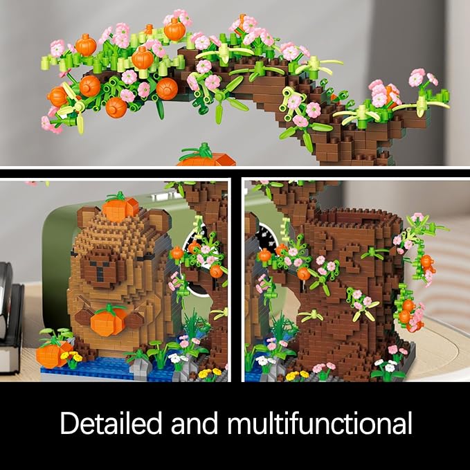 Capy-bara Pen Holder Building Blocks Set, Cute Pumpkin,Animals,Flowers,Tree Building Bonsai Kit Gifts Toy for Kids Age 8 9 10 11 12, Office Home Decoration, Gift for Boys Girls Adult(1890PCS)