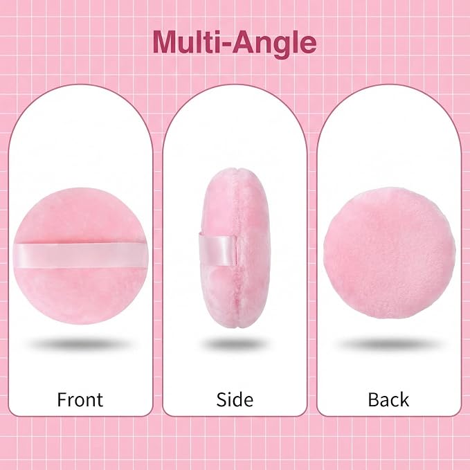 2 Pcs Large Body Powder Puff and Container Powder Container with Puff Powder Puff Crystal Container Soft Washable Reusable Velour Face Body Glitter Powder Puff Wet Dry Makeup (Pink 1)